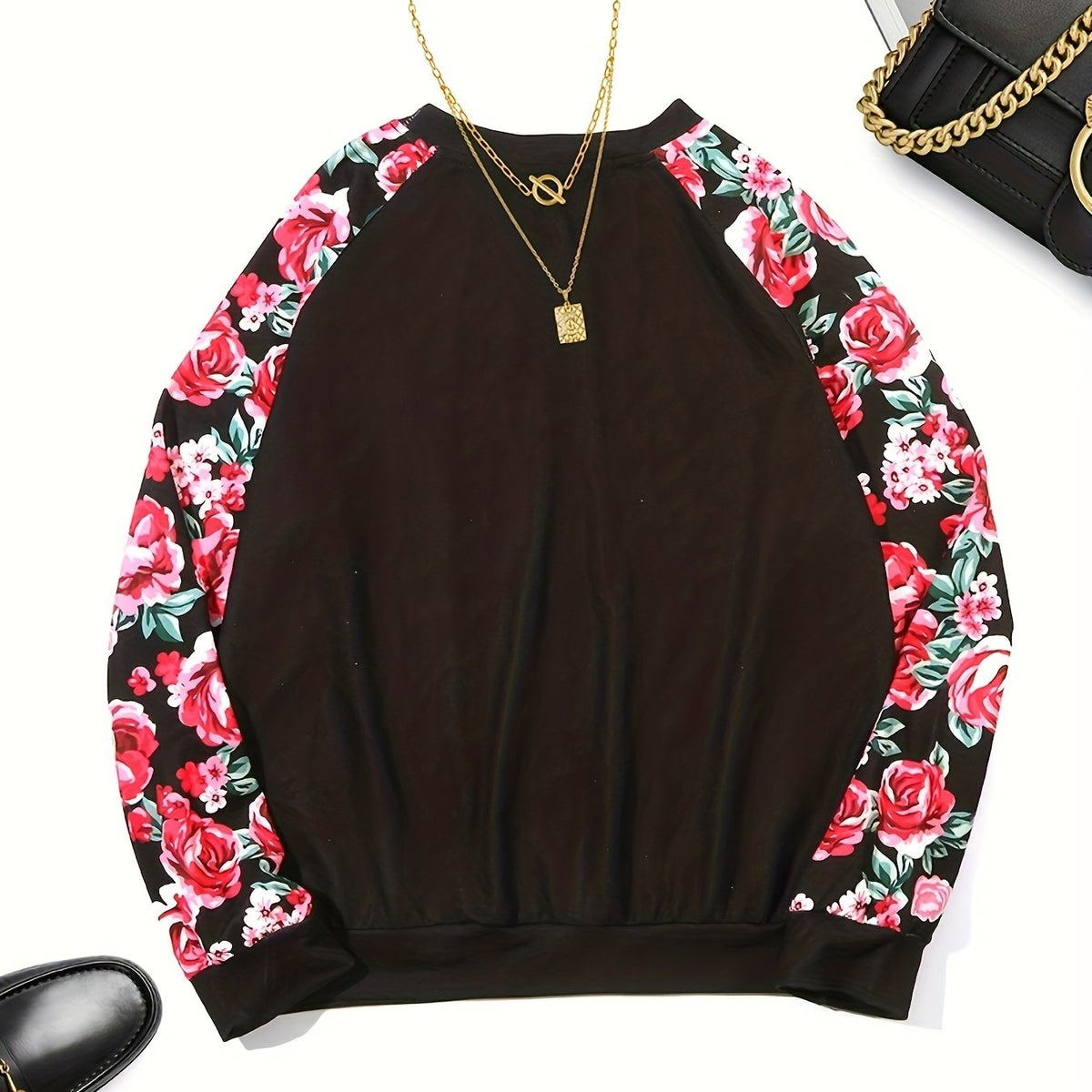 Floral Print Pullover Sweatshirt for Fall & Winter Women's Clothing