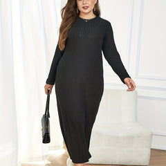  Solid Ribbed Long Sleeve Maxi Dress