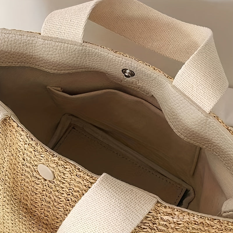 Stylish Braided Satchel Bag Lightweight Beach Storage Bag