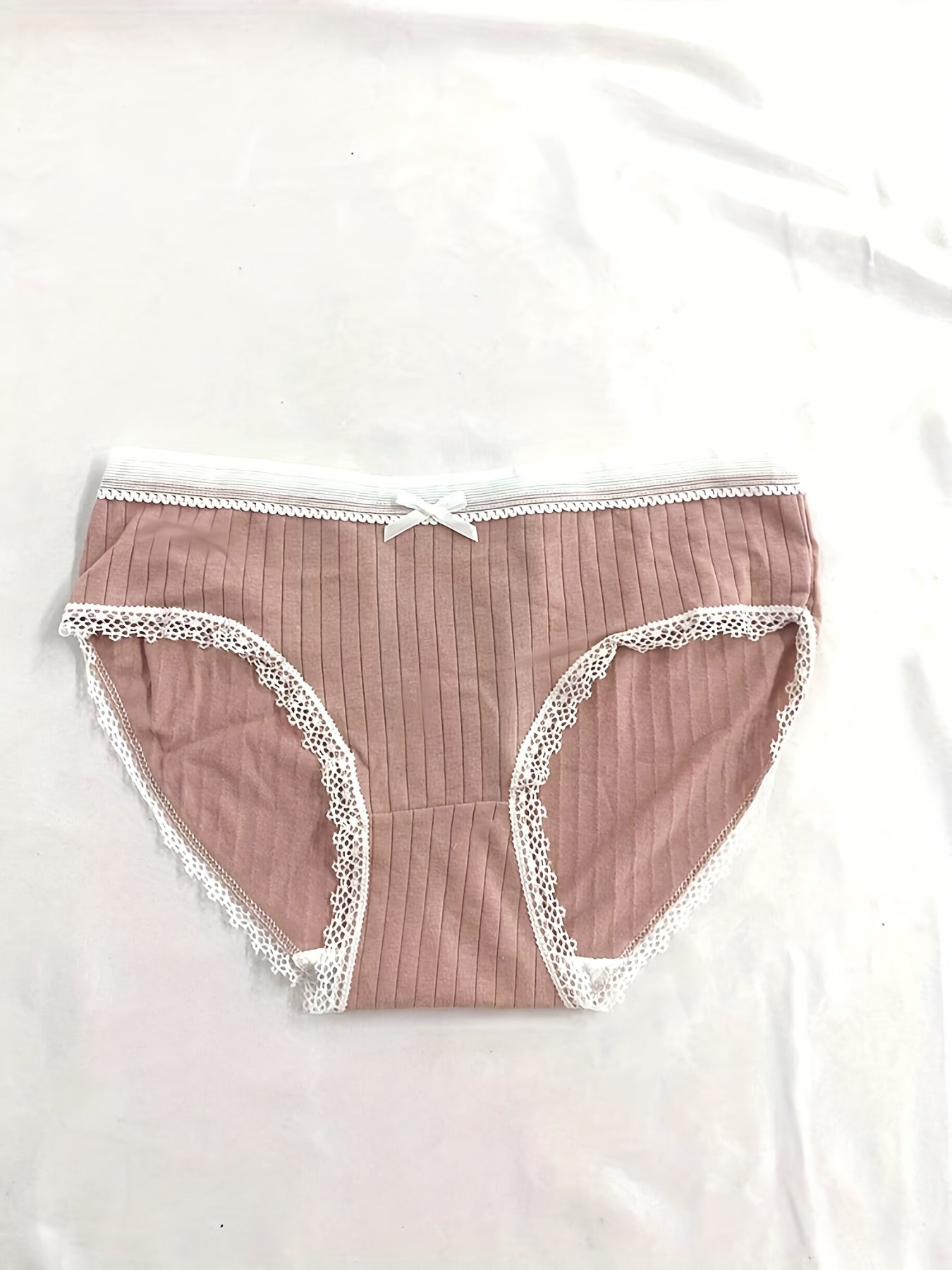3pcs Ribbed Bow Tie Briefs Soft & Comfy Stretchy Panties Women's Lingerie