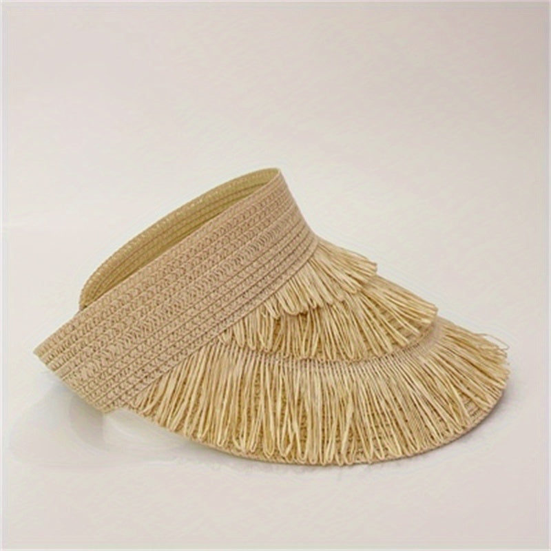 Straw Tassel Visor Hat UV Protection Lightweight