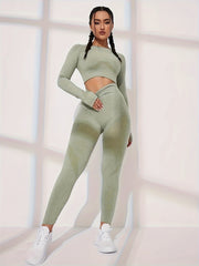 Sporty Set Round Neck Backless Top & High Waist Running Pant Sports Suit
