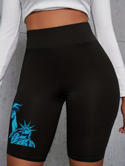  Women's Graphic Print High Rise Skinny Fitness Shorts