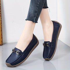 Metal Buckle Decor Loafers Soft & Lightweight Flat Loafers
