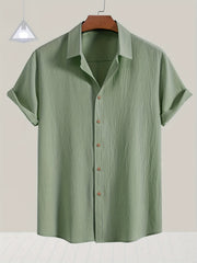 Men's Solid Lapel Short Sleeve Business Shirt