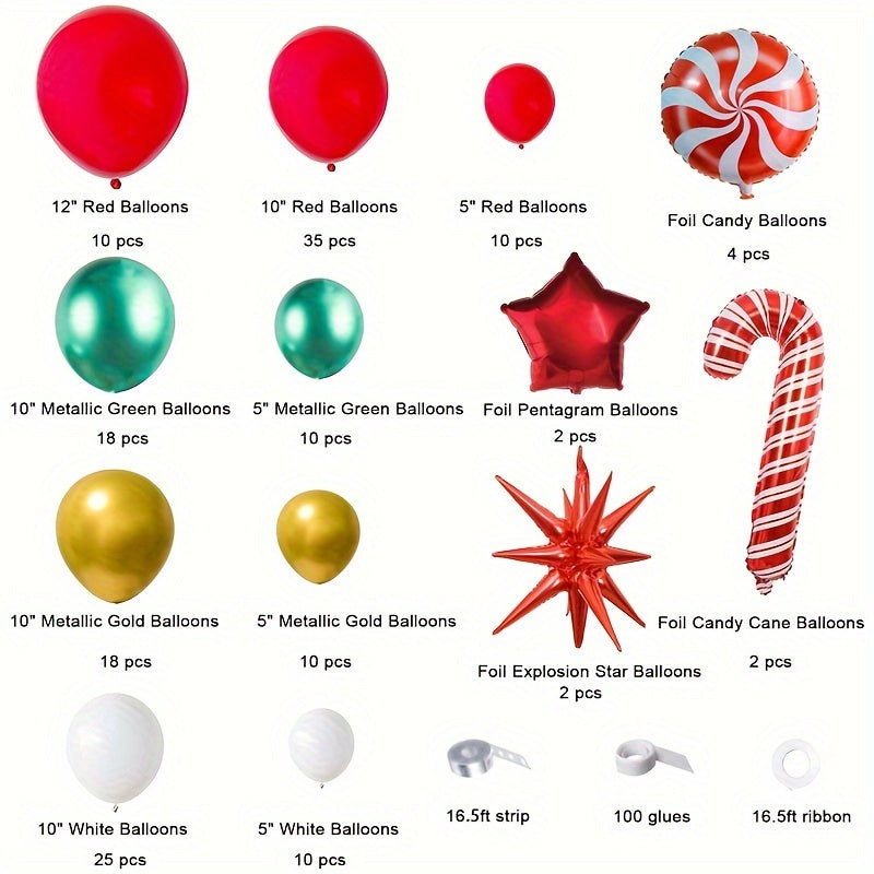 Christmas Balloon Garland Arch Set with Accessories - Red, Gold, Green Balloons