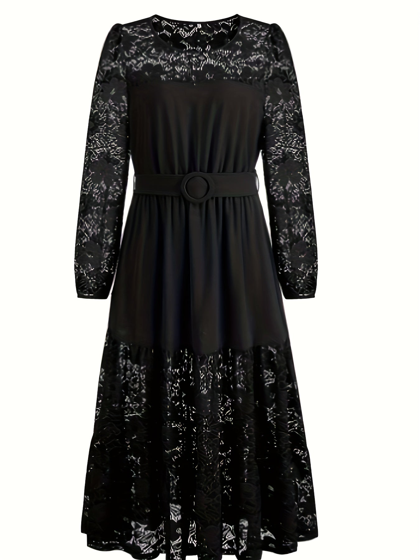 Lace Sleeve Round Neck Maxi Smock Dress