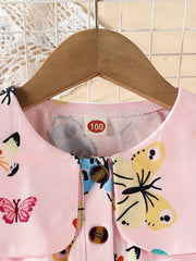 Girls Casual Butterfly Print Long Sleeve Dress