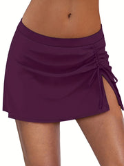Ruched Side Slit Bikini Bottom Skirted Swim Briefs