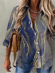  Marble Print Long Sleeve Button Up Shirt
