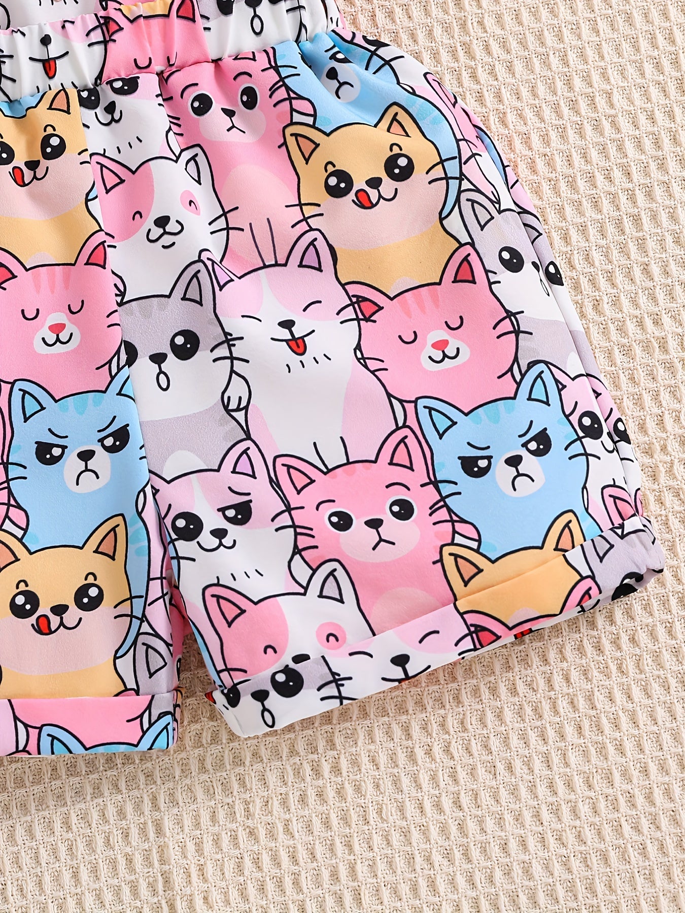 Girls Cartoon Cats Pattern Overalls for Summer