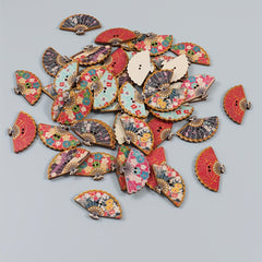 50pcs Mixed Fan Wooden Button DIY Crafts Sewing Accessories