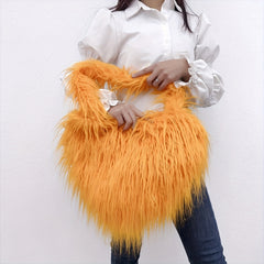 Love Hearts Faux Fur Shoulder Bag Y2K Handbag