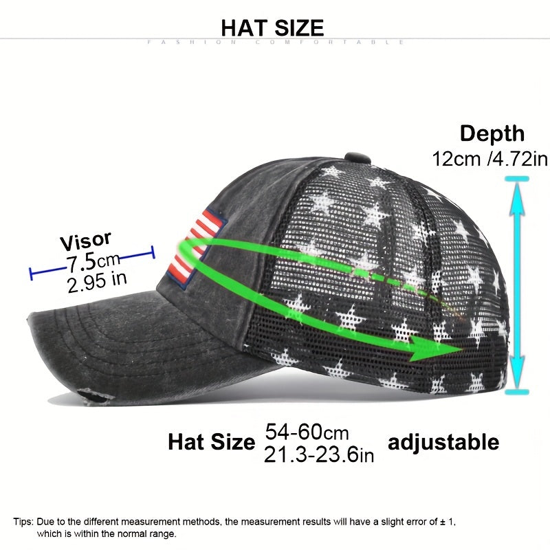 Unisex Adjustable Breathable Mesh Baseball Cap with US Flat Embroidery