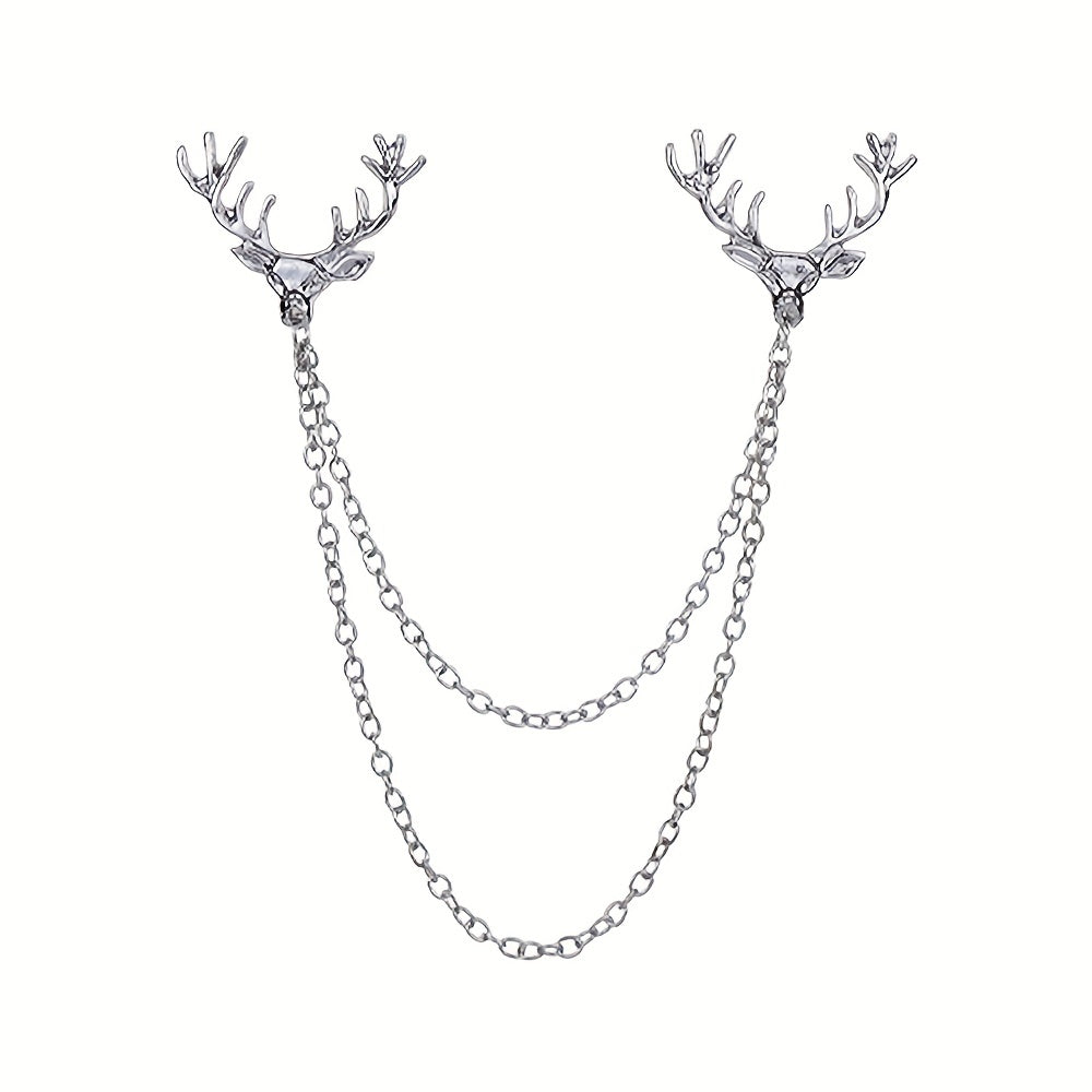 Deer Horn Chain Brooch Zinc Alloy Chain Tassel Brooch Pin
