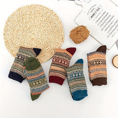 5 Pairs Geometric Pattern Colorblock Mid Tube Socks Women's Stockings
