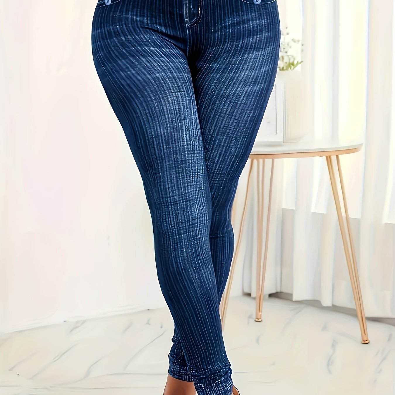 Stretch Faux Denim Yoga Pants for Women - Ideal for Running Sports