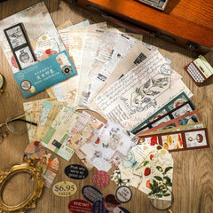 50 Sheets Vintage Scrapbook Paper Stickers and Sticky Paper Set