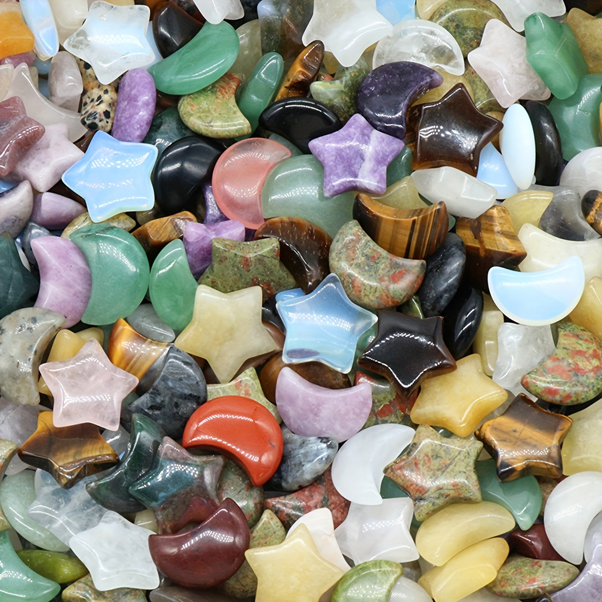 15Pcs Natural Stone Crystal Star Moon Healing Mineral Quartz Reiki Gem