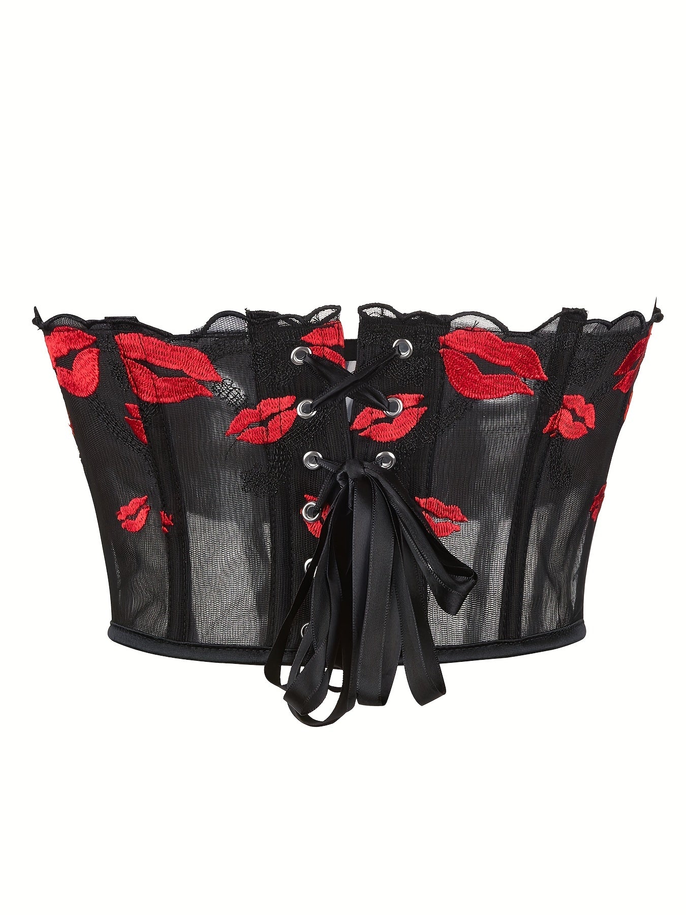 Lips Pattern Strapless Corset Mesh Tummy Control Body Shaper