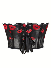 Lips Pattern Strapless Corset Mesh Tummy Control Body Shaper