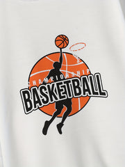 Basketball Print Boys Pullover Sweatshirt Long Sleeve Crew Neck Kids Clothing