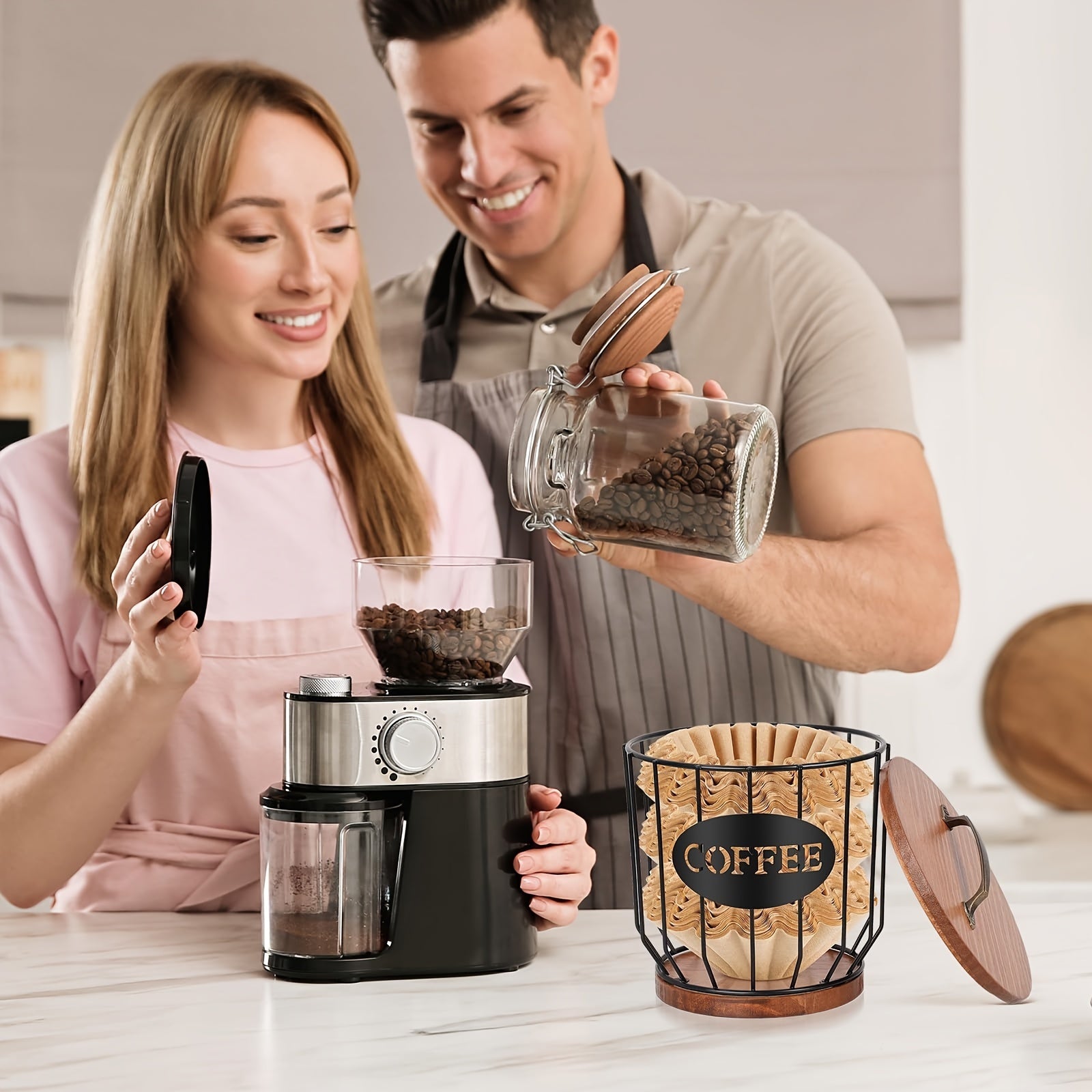 Rustic Coffee Filter Holder With Lid - Coffee Filter Storage Container Basket