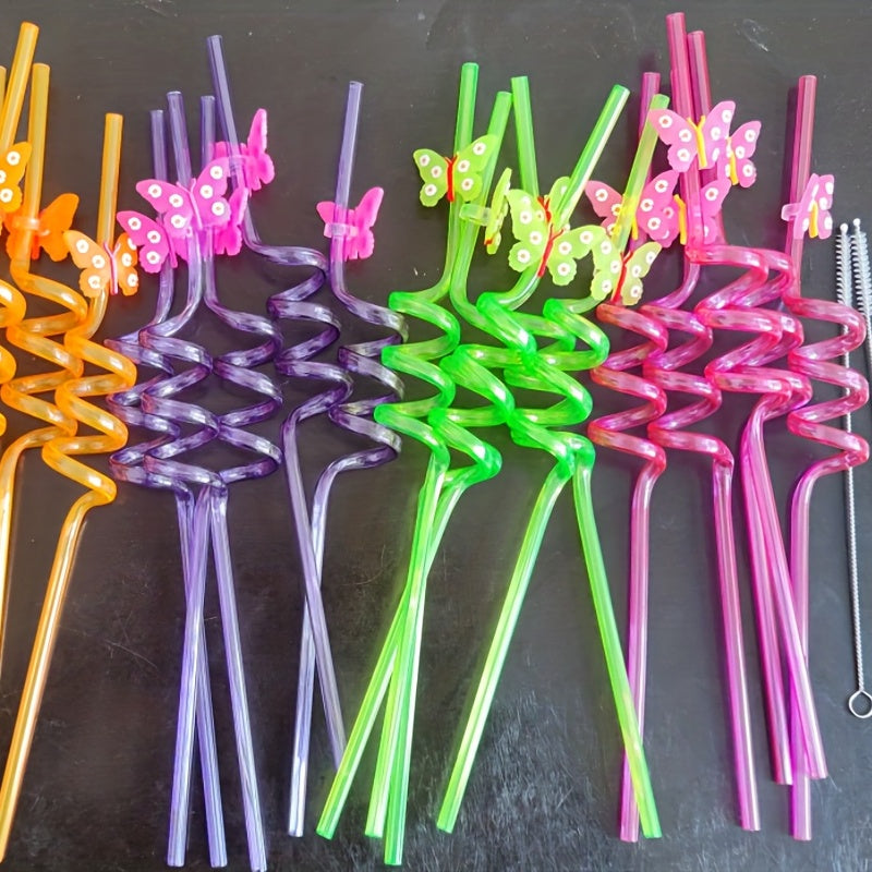 25pcs Reusable Butterfly Straws for Birthday Party with 2 Cleaning Brushes