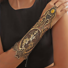 Golden Rhinestone Gothic Steampunk Lace Cuff Fingerless Glove