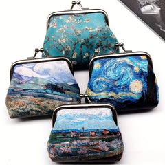 Vintage Painting Coin Purse Kiss Lock Cluth Purse Portable Storage Bag
