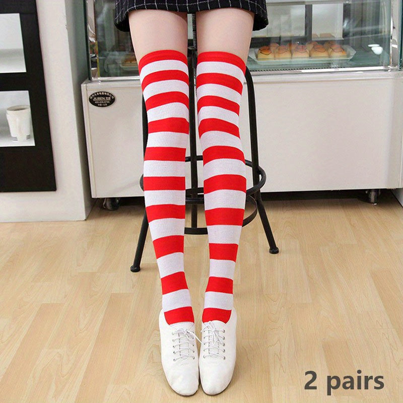 Striped Thigh High Socks Cosplay Over The Knee Socks Women's Stockings
