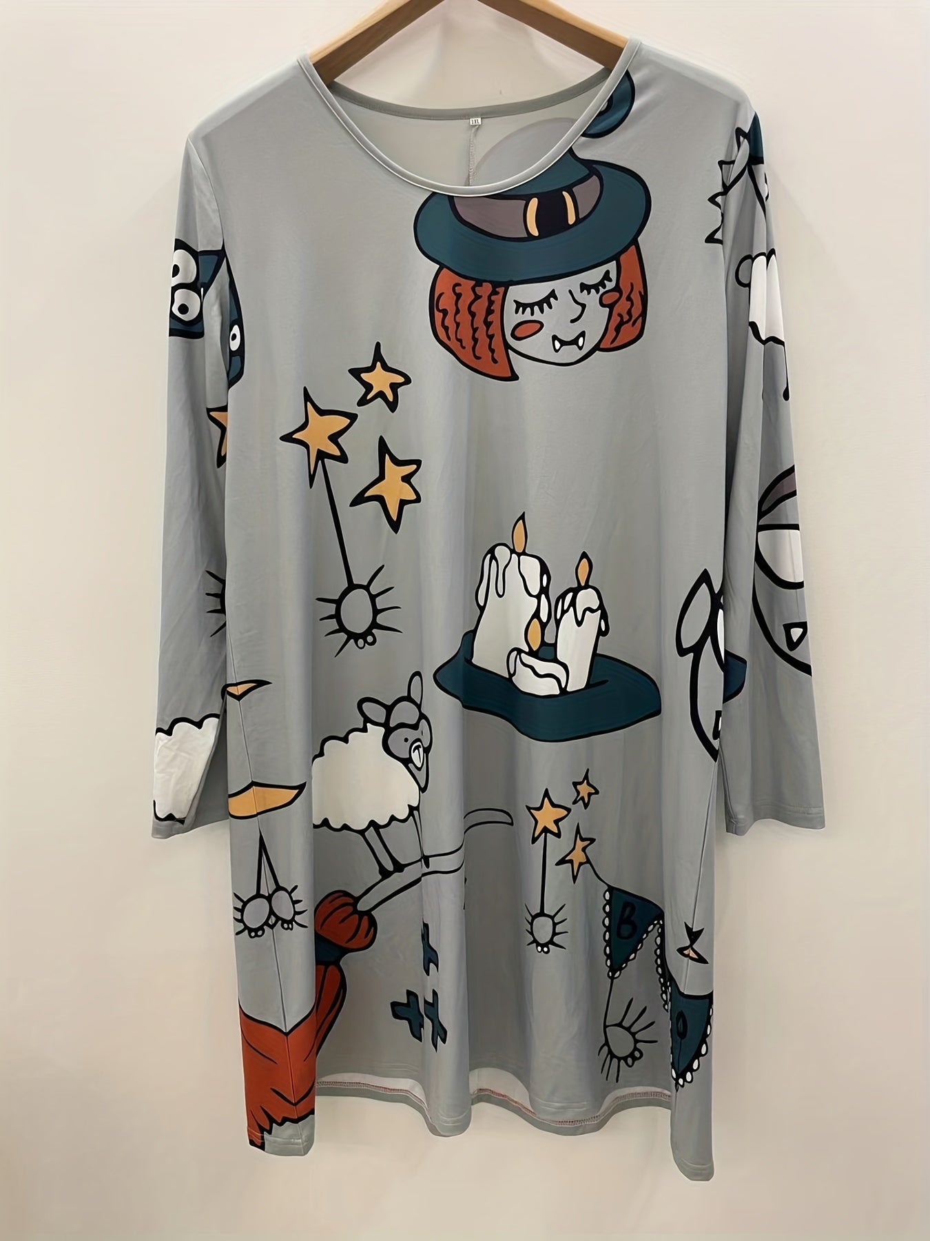  Halloween Dress Women's Plus Cartoon Witch Print Long Sleeve