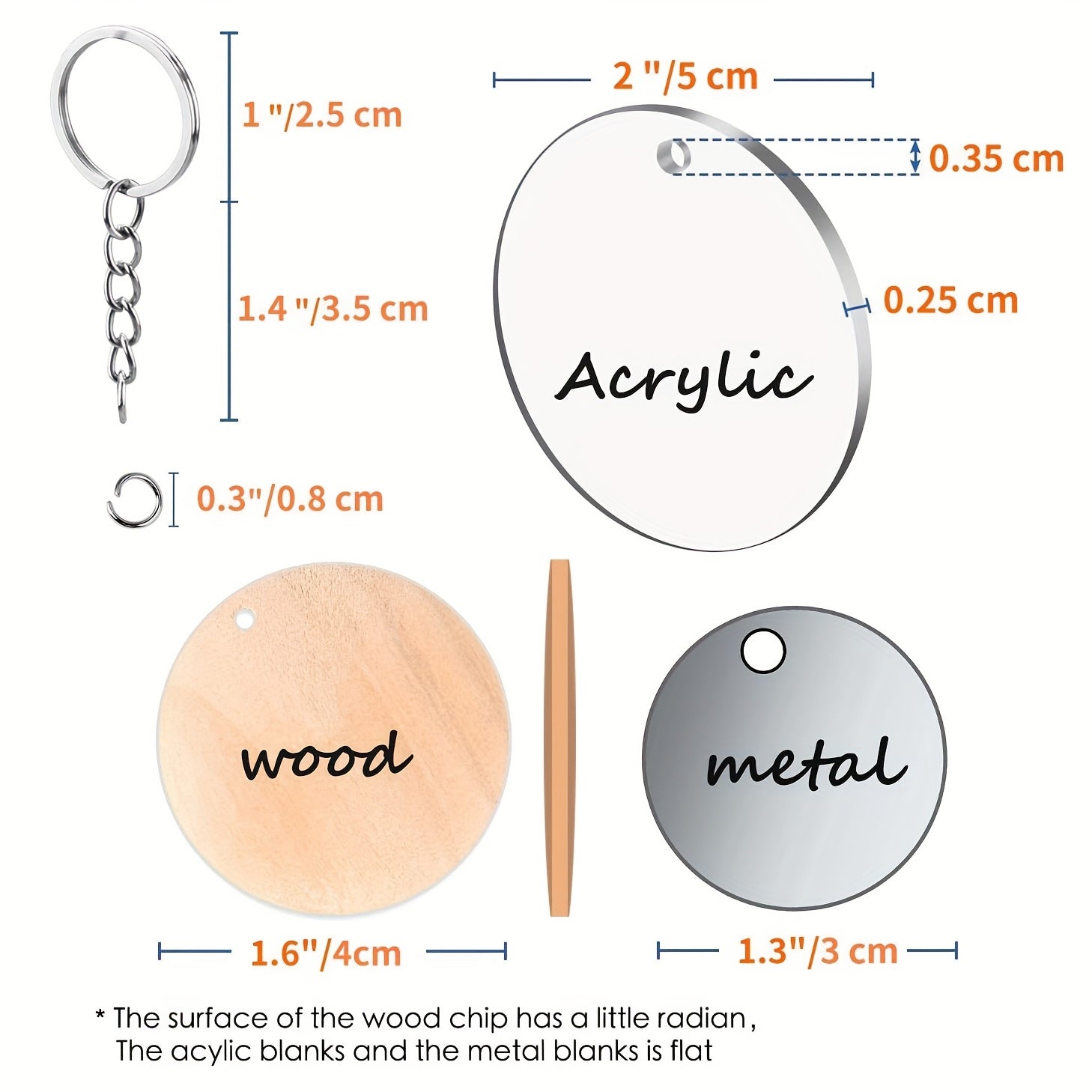 90PCS Sublimation Blanks Kit Keychain Stainless Steel Metal Blank Wood Blank Acr