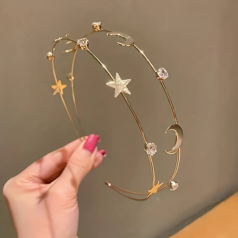 Golden Celestial Star and Moon Headband