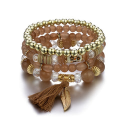 Bohemia Beaded Bracelets Tassels & Leaves Pendant Vintage Bracelet Set