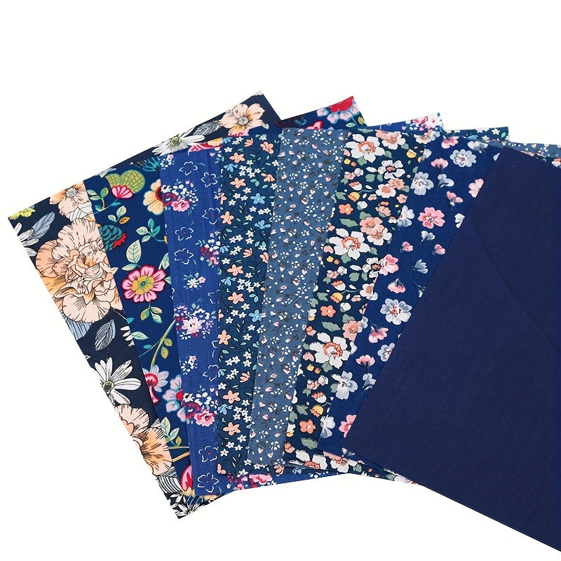 8pcs Dark Flower Printed Fabric Patchwork Doll Needlework DIY Sewing Material