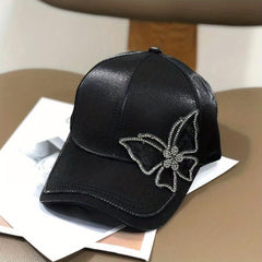 Rhinestone Butterfly Patch Baseball Cap Solid Dad Hat Casual Sun Hats For Women