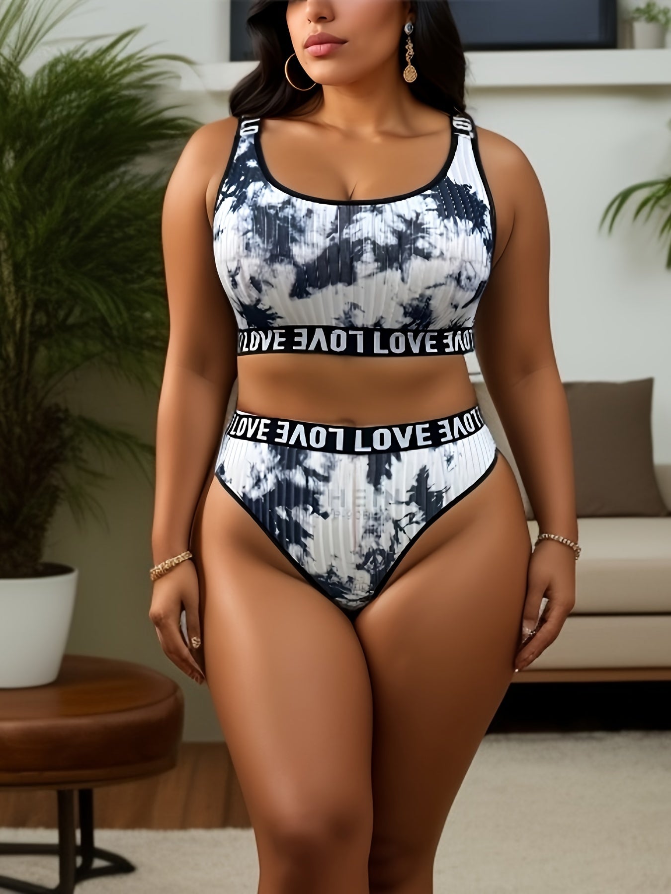  Tie Dye Cross Back Tank Bra & Panty Set