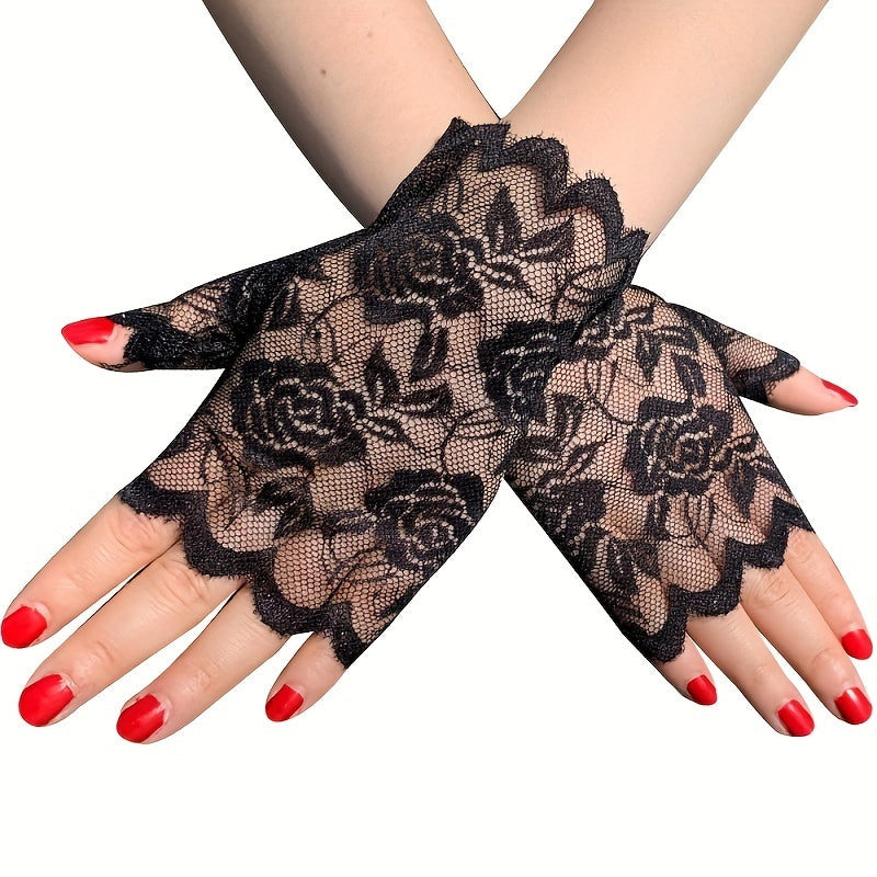 Lace Fingerless Gloves Bridal Wedding Floral Women Dress Accessories