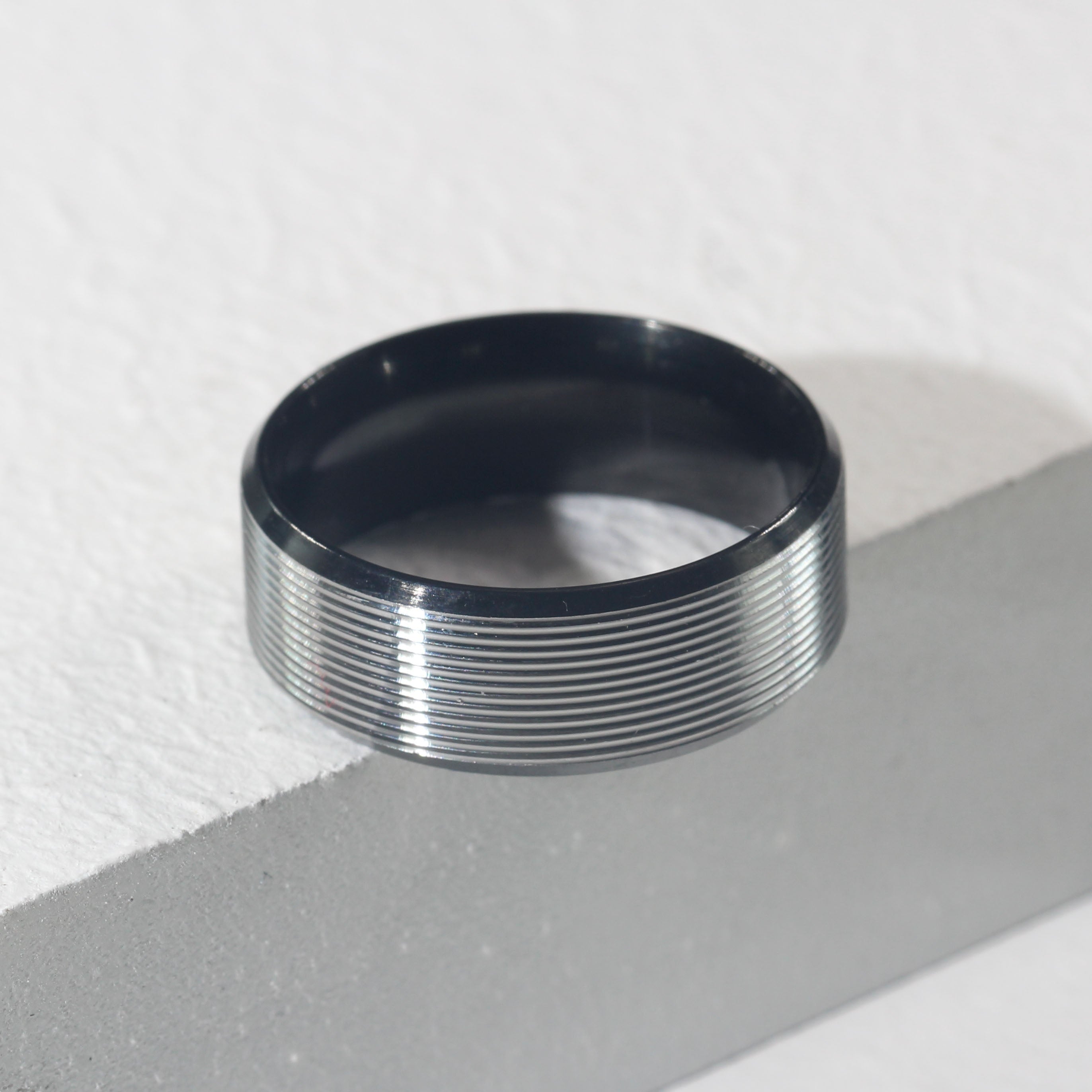 Engraved Grooves Stainless Steel Brushed Ring