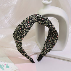 Pastoral Floral Print Headband Cross Knotted Head Hoop Wide Headdress