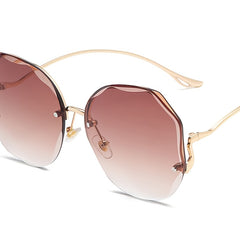 Ombre Lens Sunglasses Round Rimless Metal Glasses UV400