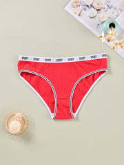 5 Pack Plus Size Sports Panties Set Women's Plus Ribbed Knit Contrast Letter Tap