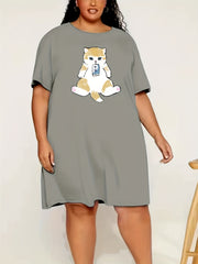  Cat & Milk Print Lounge Dress