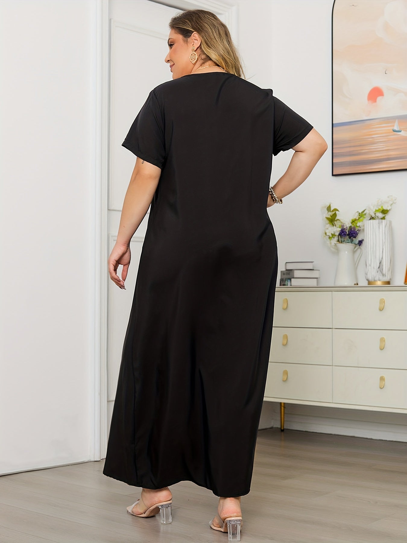 Solid Short Sleeve Maxi Dress