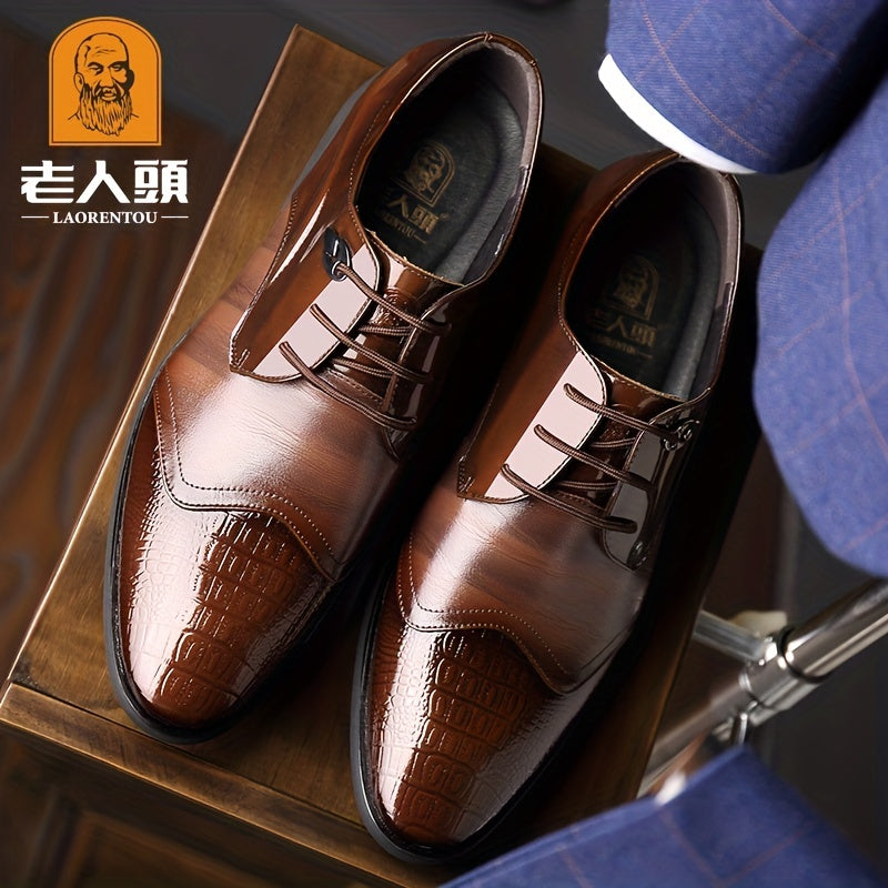 LAORENTOU Men's Croc Embossed Derby Shoes British Style Pointed Toe Oxfords