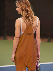 Zipper Scoop Neck Romper with Pockets Women's Clothing