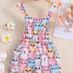 Girls Cartoon Cats Pattern Overalls for Summer