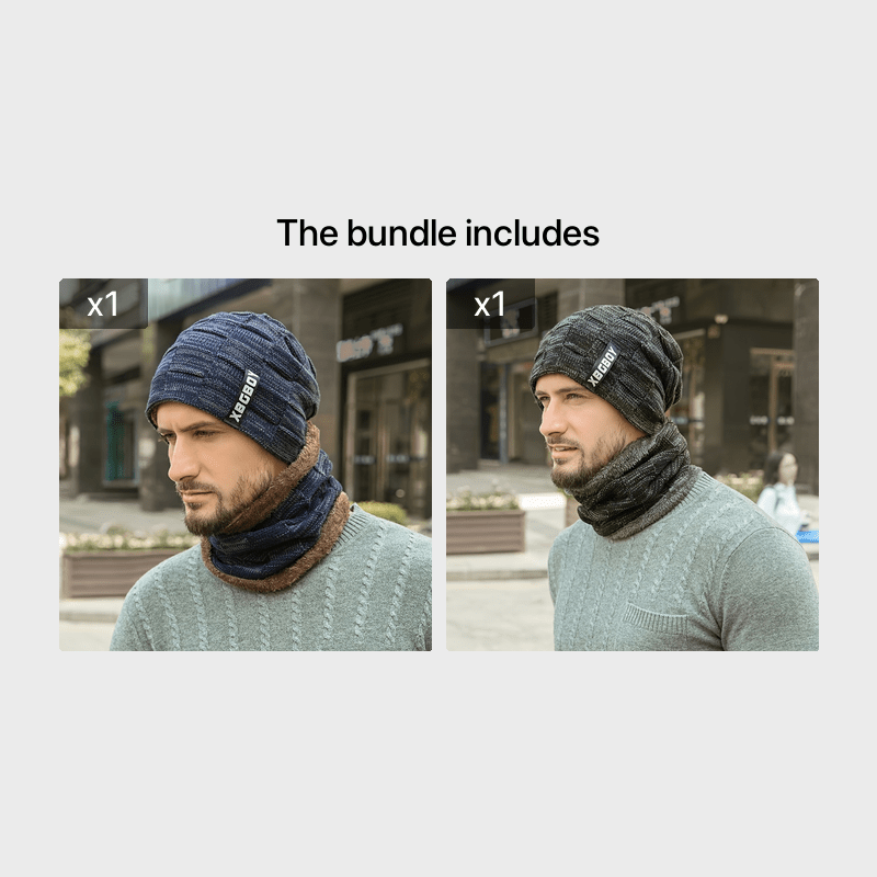 Men's Winter Plush Knitted Beanie Set