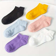 6 Pairs Solid Sports Socks Low Cut Soft Lightweight Women's Stockings
